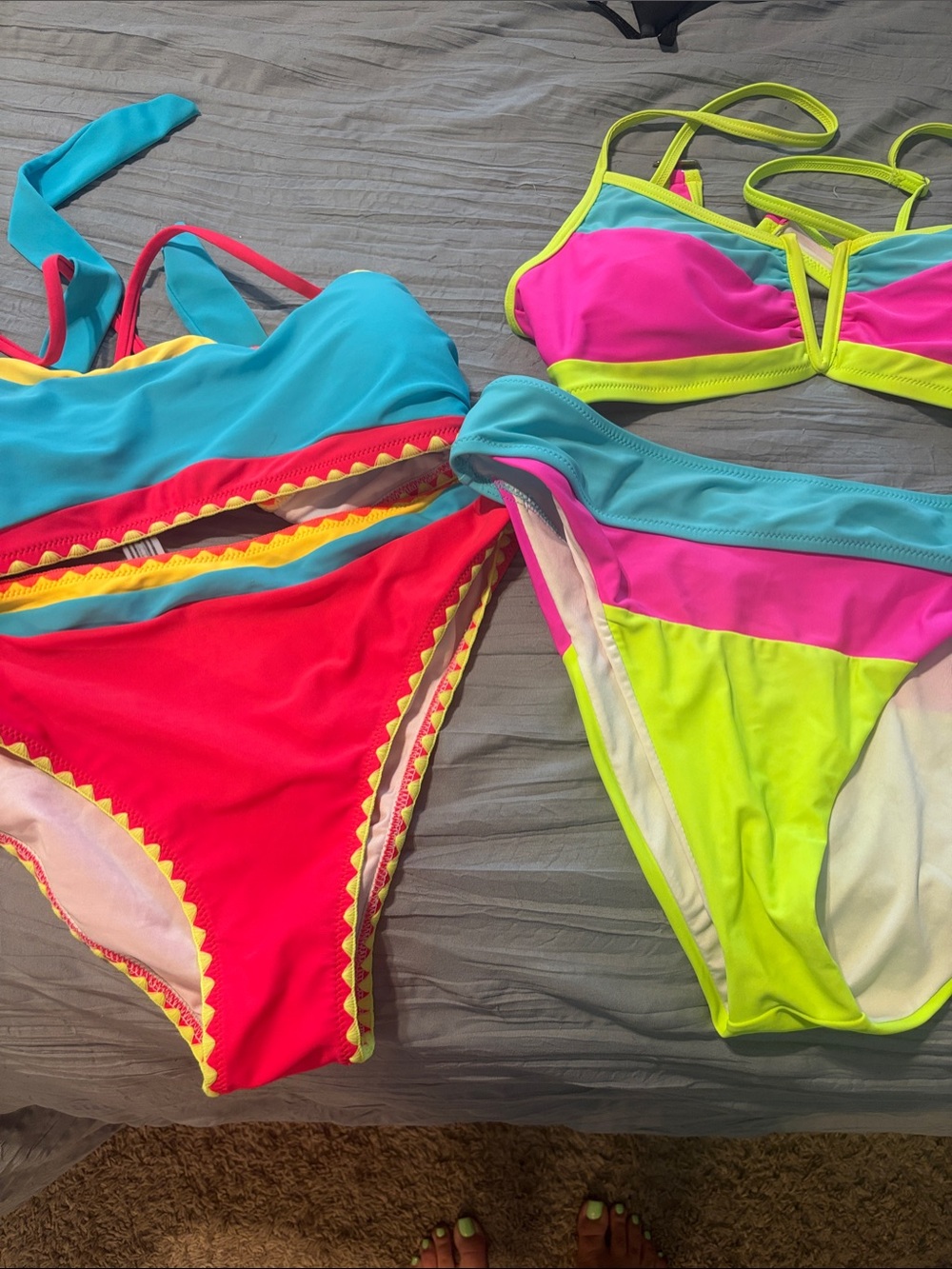 Women’s Neon Colorblock Bikini Set - Pink, Aqua, Yellow